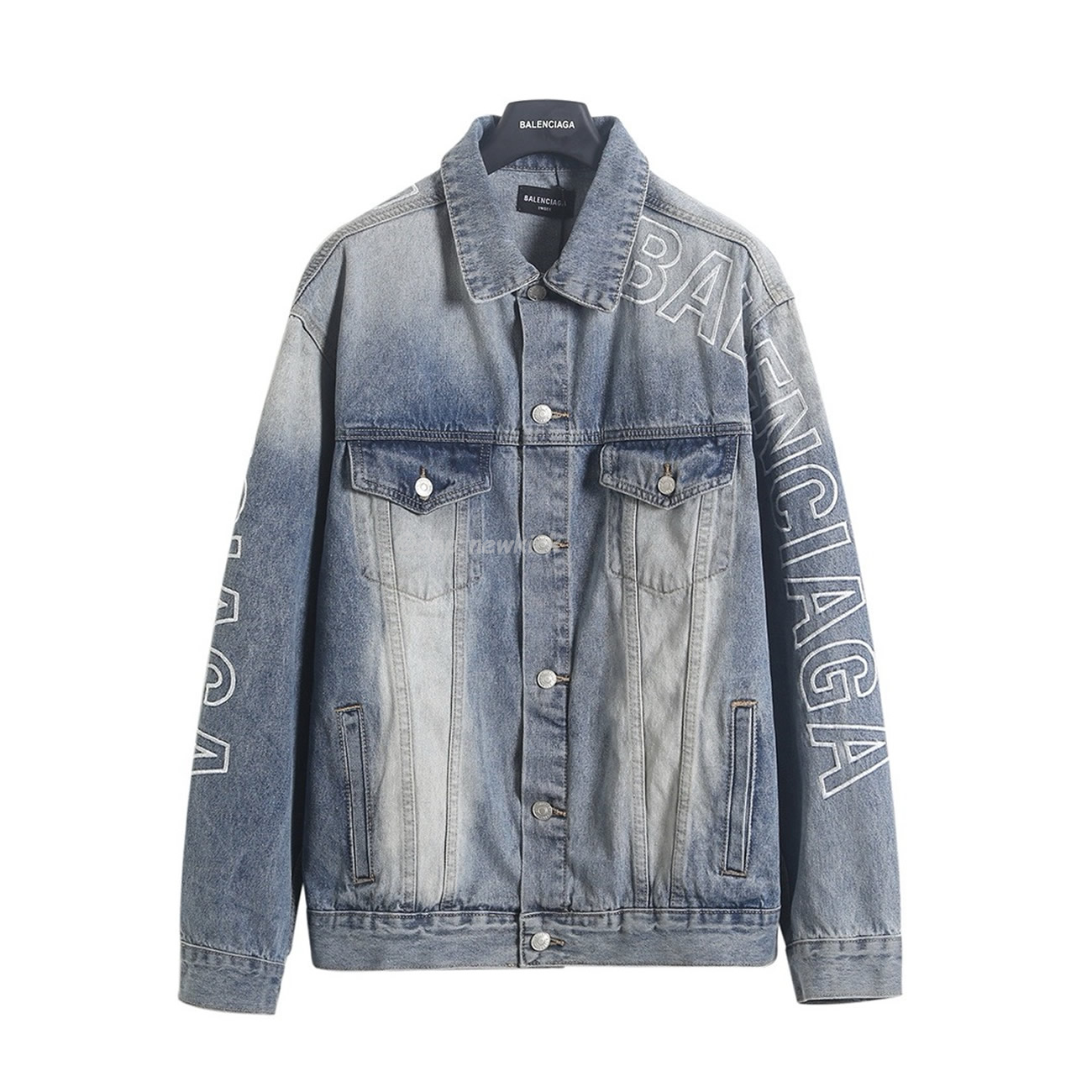 Balenciaga Logo Embroidered Denim Jacket Blue (1) - newkick.vip